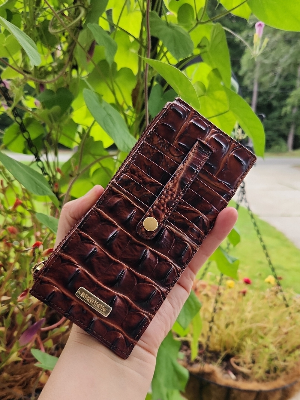 Brahmin Women's Brown Croc-Embossed Animal Print Zip-Around Wallet w/ ID Window